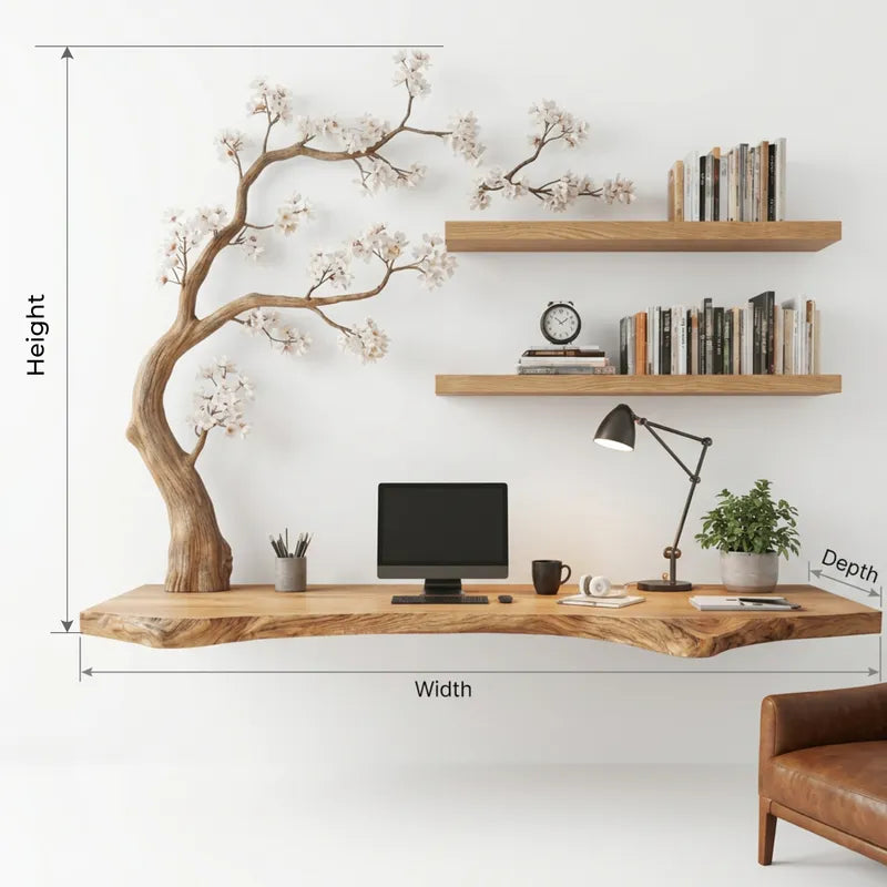 Zwevend Boomrand Bureau met Bloesemtak - Massief Hout
