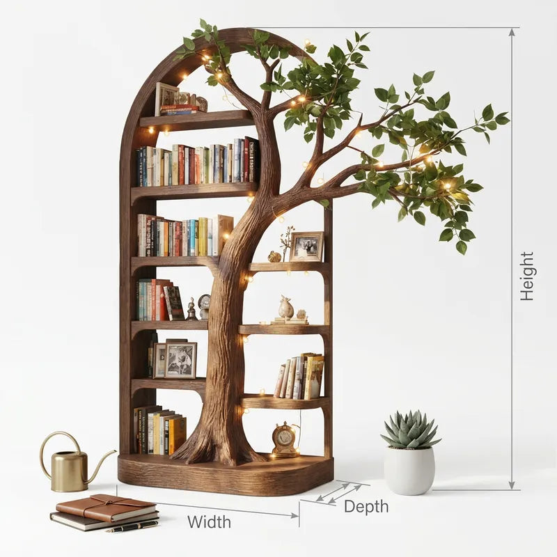 Gewelfde Boom Wandboekenkast - Luifel Massief Hout Boekenboom