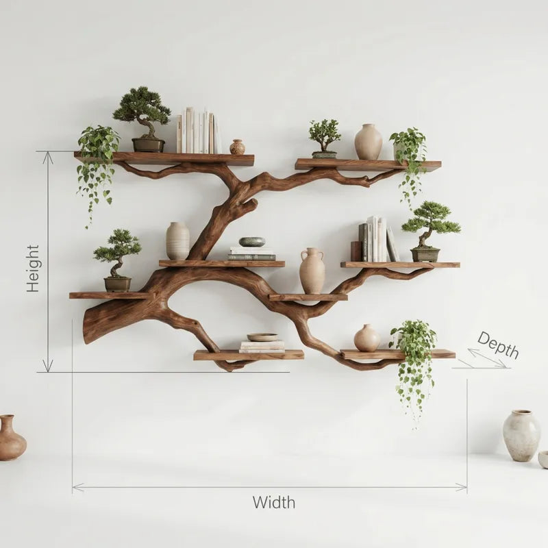 Boomtak Zwevende Wandplank - Massief Hout Wandrek Systeem