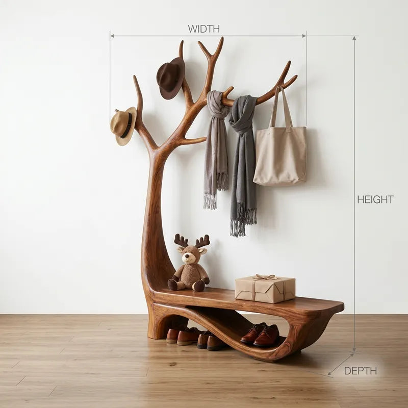 Boom Entreebank met Kapstok & Schoenenplank - Massief Hout