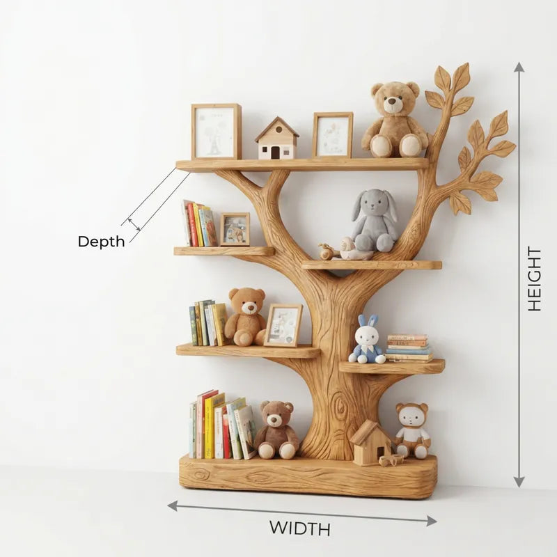 Kinder Boomtak Boekenplank - Bladerenaccent Massief Hout