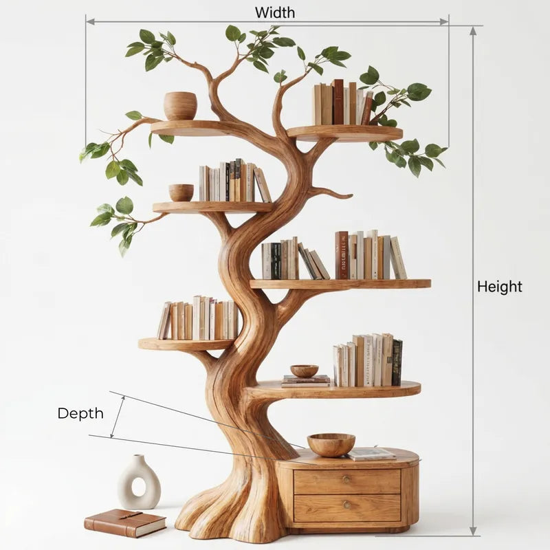 Boom Wandboekenkast met 2 Laden - Sokkel Massief Hout