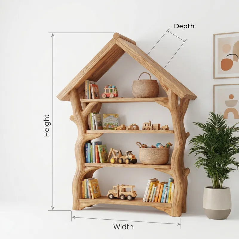 Boomhut Kinder Boekenkast - Speelgoedopslag Massief Hout