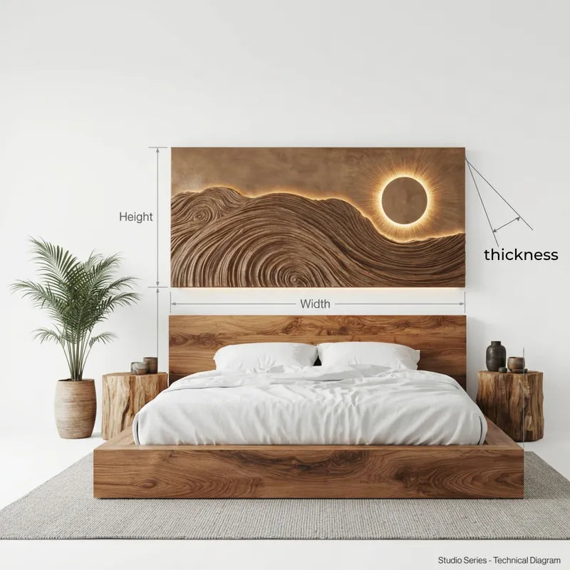 Eclips Golf Wandpaneel met LED - Massief Hout Wandkunst