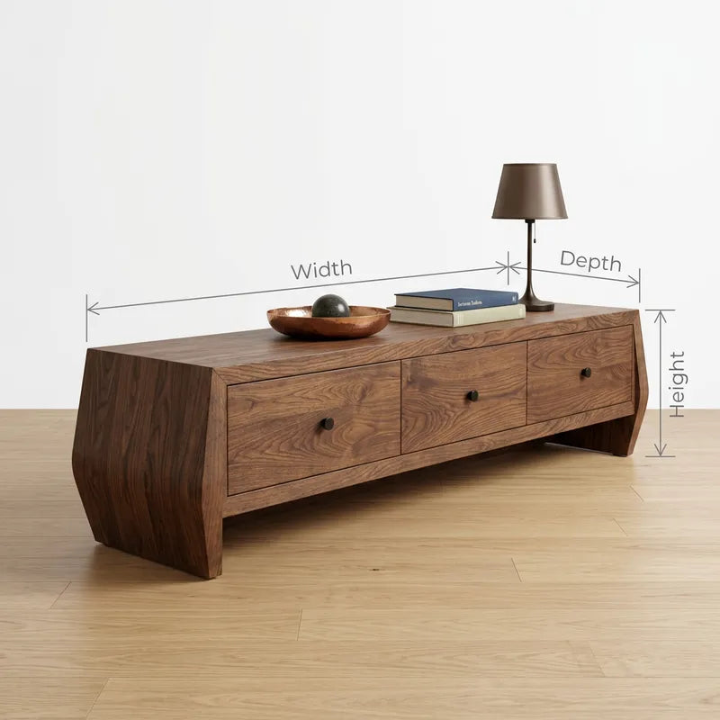 Laag Sculpturaal TV-Meubel - 3 Laden Massief Hout Mediakast
