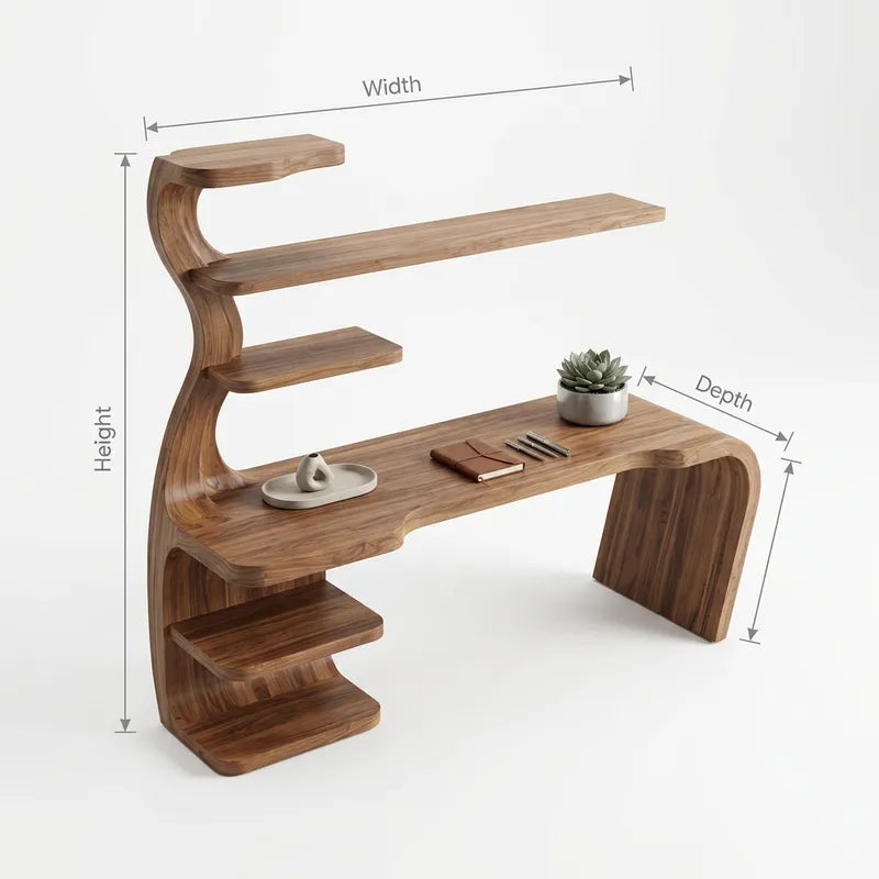 Golf Directiebureau met Boekenkast - Massief Hout Werkplek