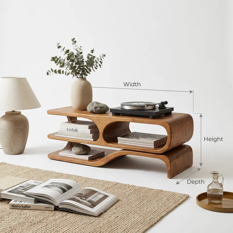 Golf Platenspeler Meubel - Laag Profiel Massief Hout Console
