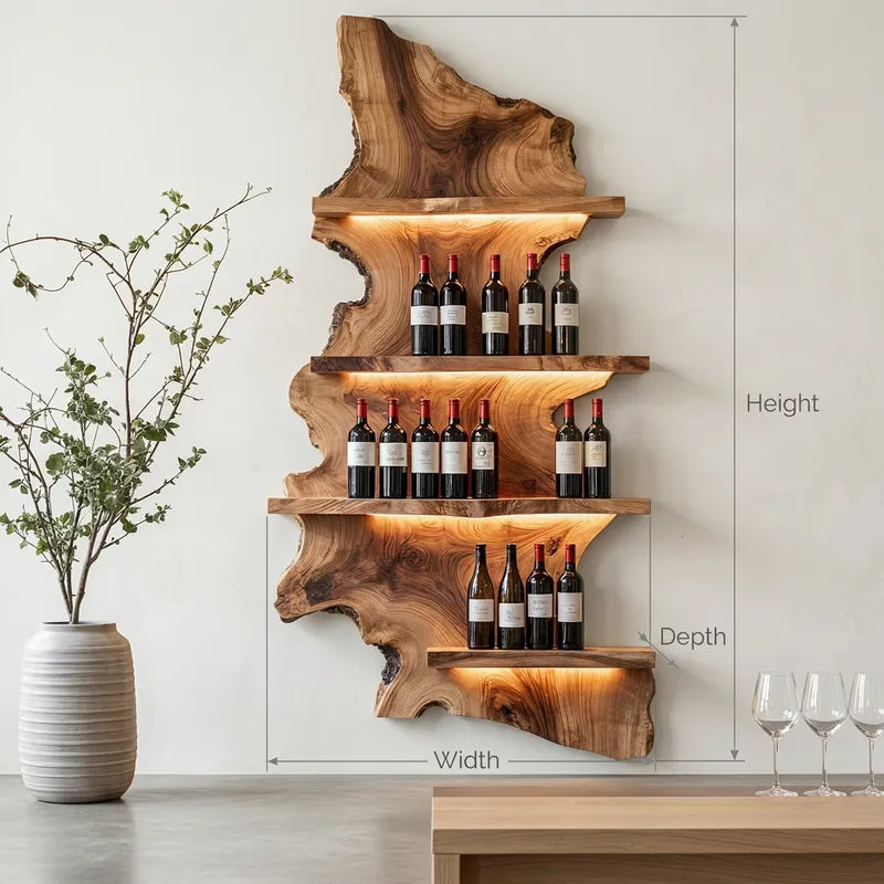 Sculpturaal Boomrand Wijndisplay - Massief Hout Wijnrek