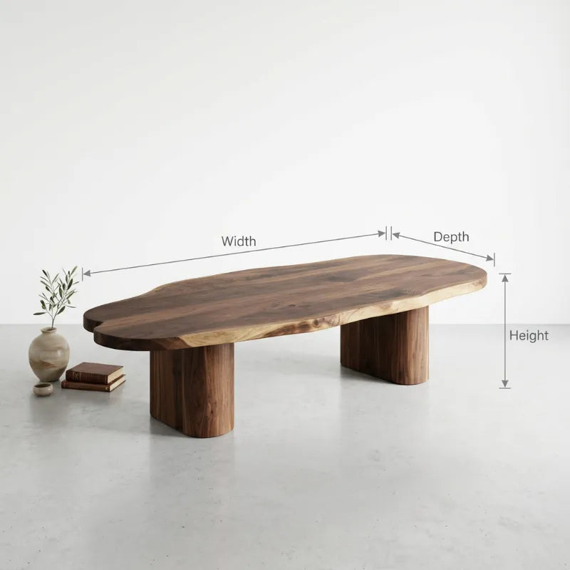Sculpturale Boomrand Salontafel - Organisch Massief Hout Zithoek