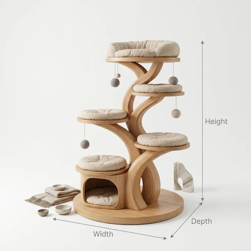Luxe Massief Houten Krabpaal - Boom Klimtoren & Kattenhuis