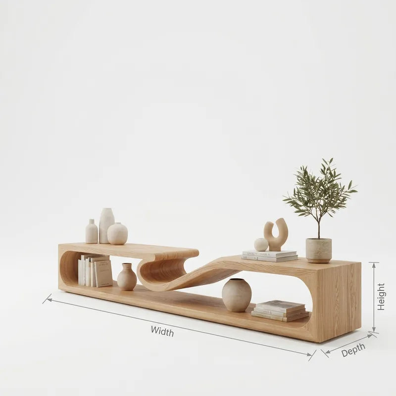 Sculpturaal Gebogen TV-Meubel - Massief Hout Mediaconsole