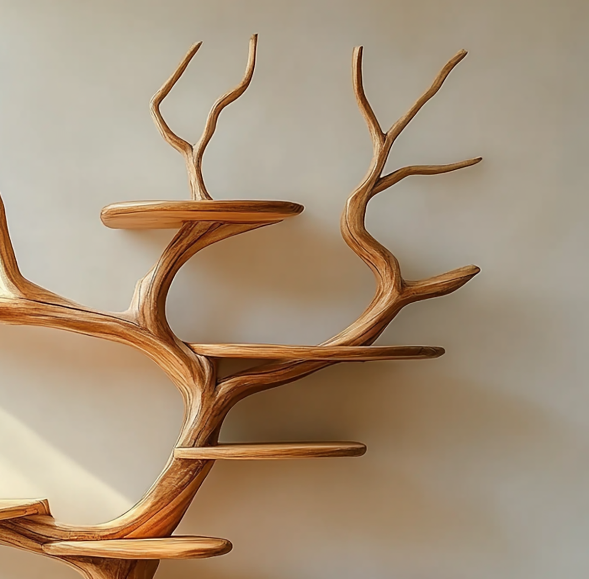 Houten boomtak wandplank voor boeken en woondecoratie