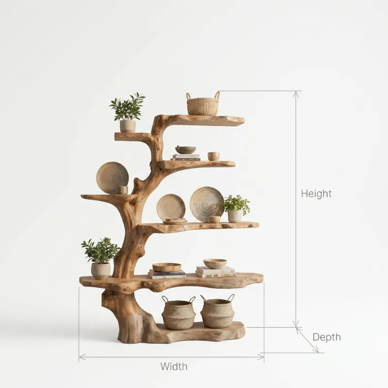 Sculpturale Boomtak Boekenkast - Organisch Massief Hout