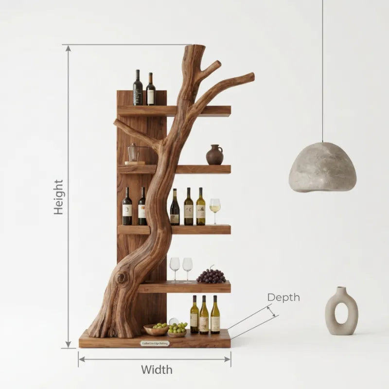 Sculpturaal Boomtak Wijnrek & Plank - Massief Hout