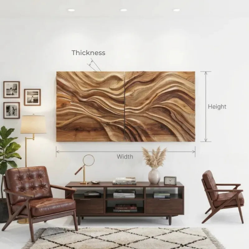 Sculpturale Vloeiende Wandkunst - Massief Hout Paneel