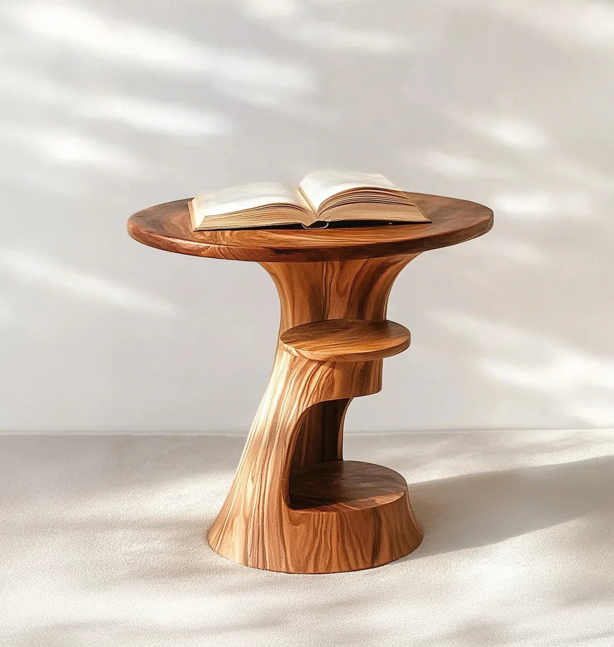 Trompet Sculpturale Bijzettafel - Massief Houten Accenttafel
