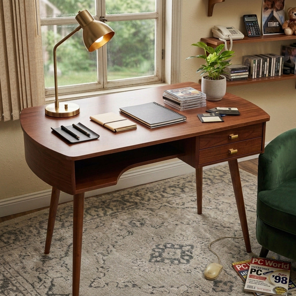 Mid-century modern directiebureau vervaardigd uit massief hout