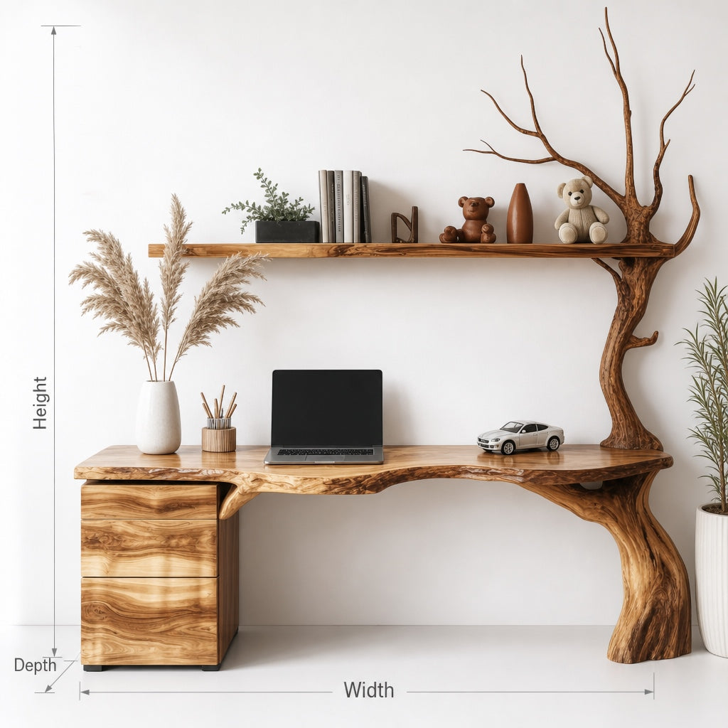 Boomrand Hoekbureau met Boompoot - Artistiek Massief Hout