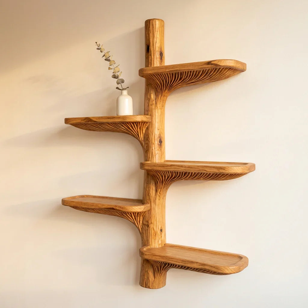 Wall Mounted Mushroom Gill Tree Bookshelf With Curved Branch Shelves - Ashdeco 2026