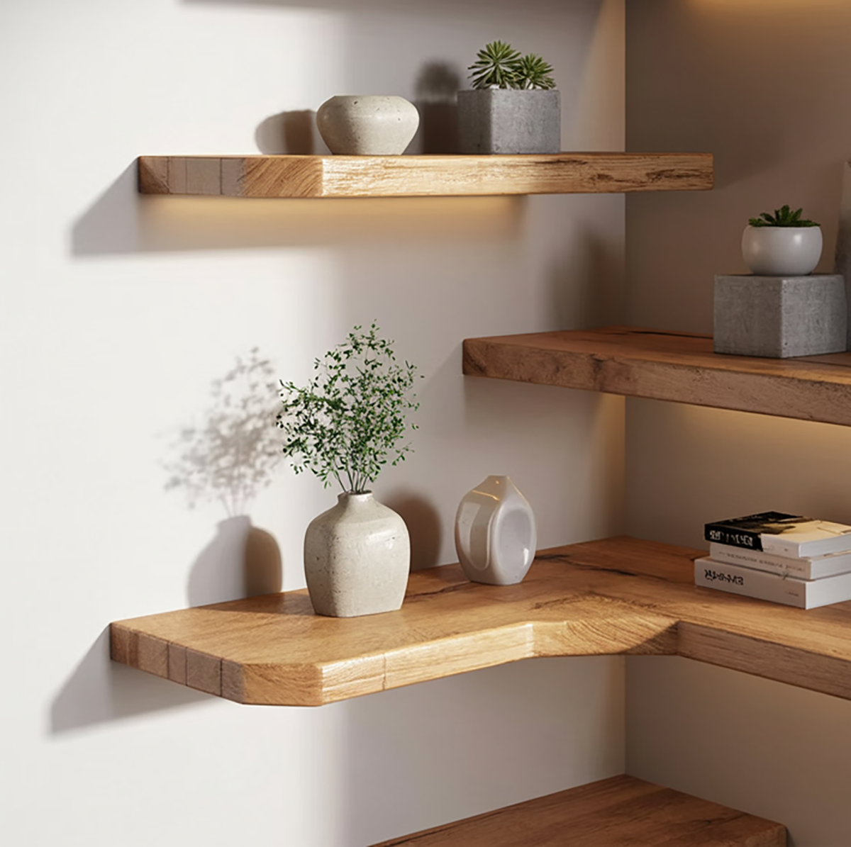 Extra sterke houten hoekwandplank voor opslag en decoratie