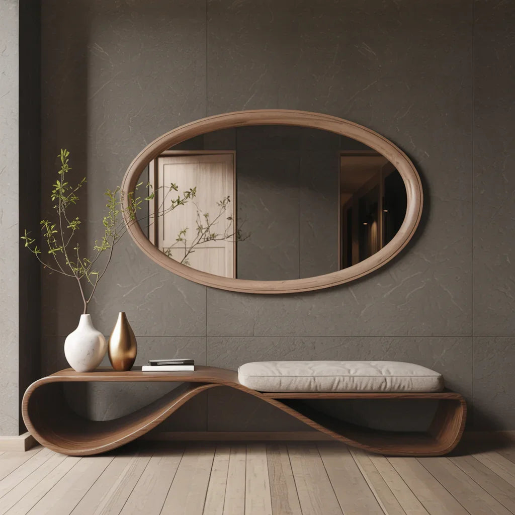 Massief houten zitbank met minimalistisch modern ontwerp voor de hal