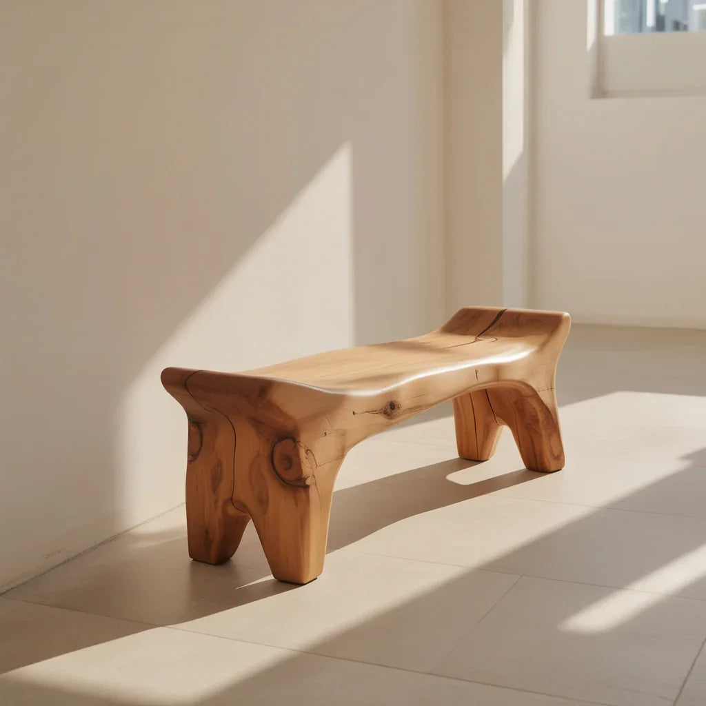 Ambachtelijke houten halbank van massief hout met natuurlijke afwerking