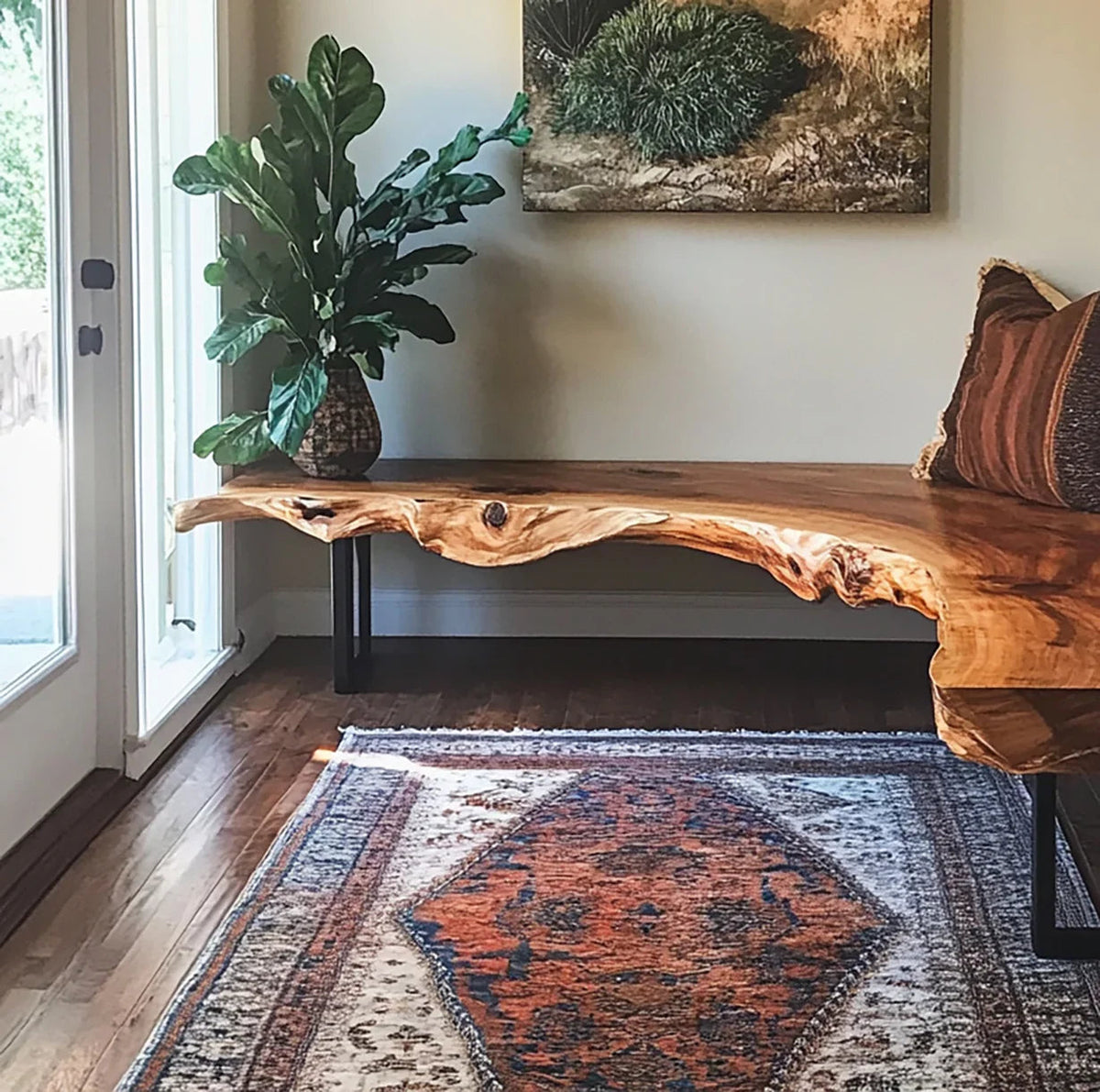 Wooden Japandi bench for modern home interior decor