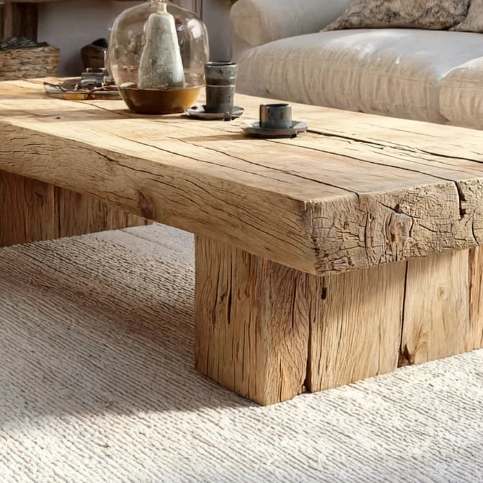Handgemaakte Rustieke Massief Houten Salontafel – Live-Edge Farmhouse Rechthoekig