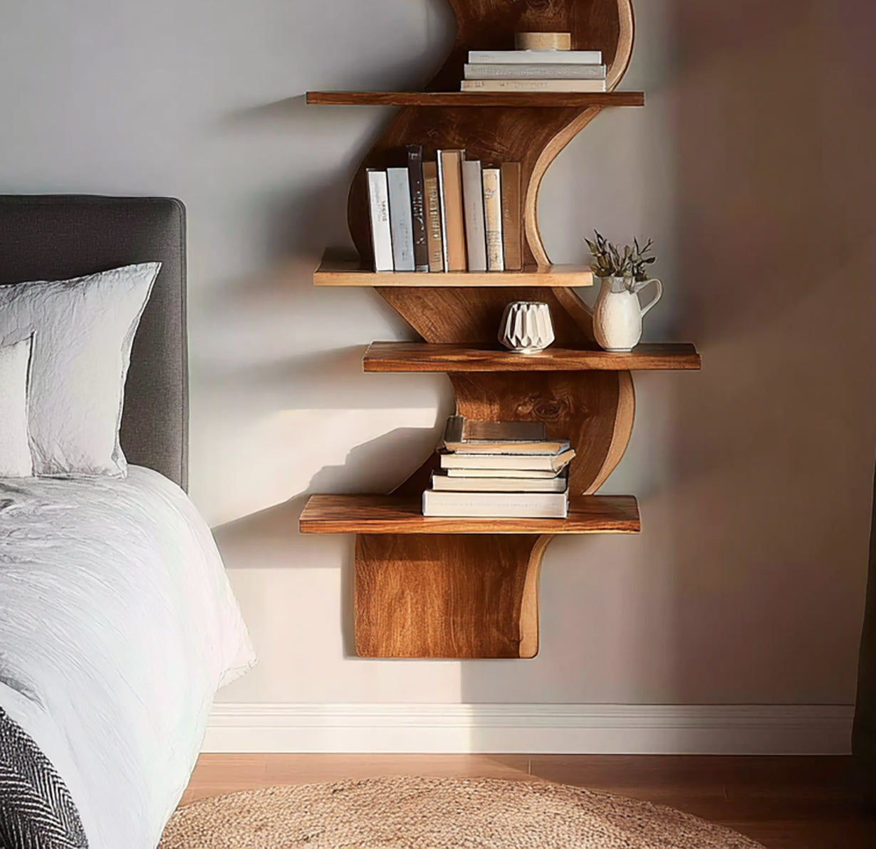Moderne Live Edge Zwevende Wandplank – Houten Slaapkamerplank