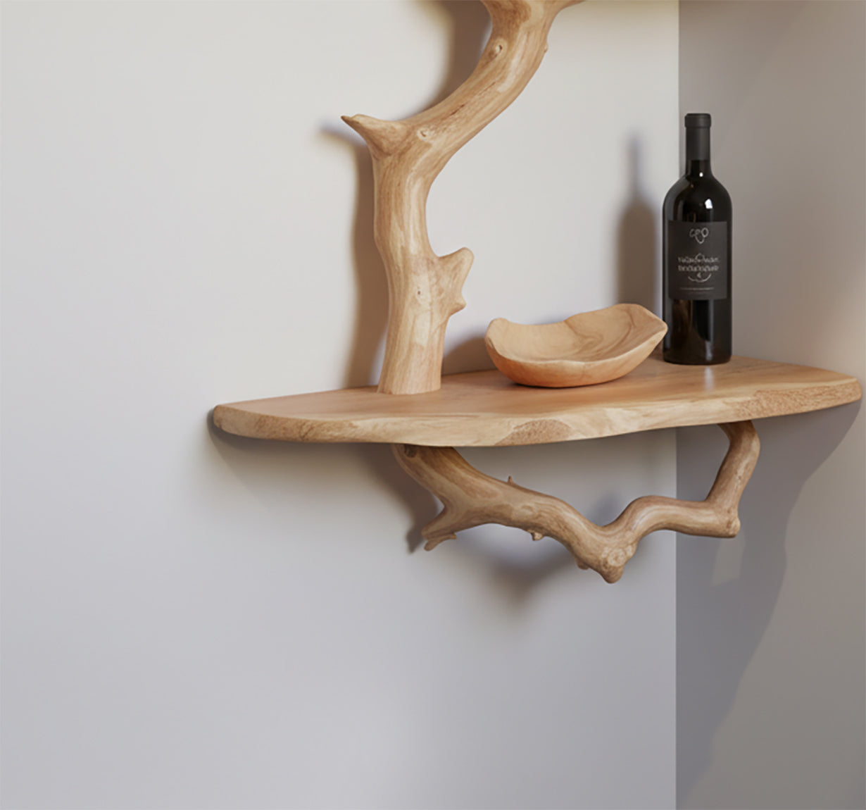 Zwevende Hoek Boekenplank Met Boomtak – Driftwood Wanddecoratie