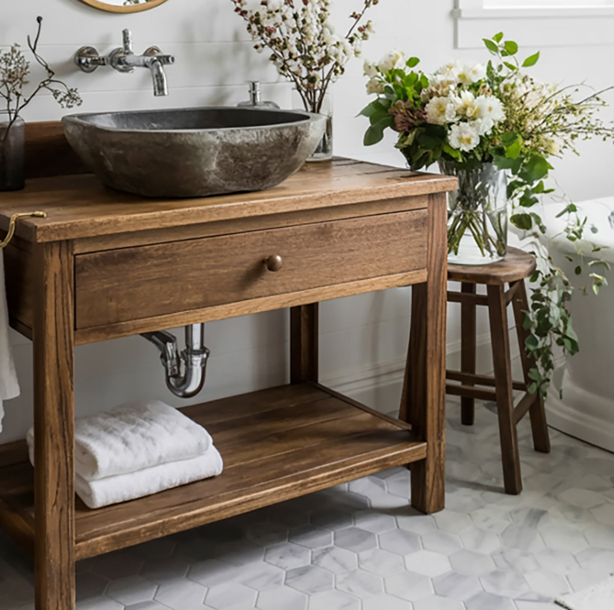 Rustiek Badkamermeubel van Massief Hout – Farmhouse Vanity