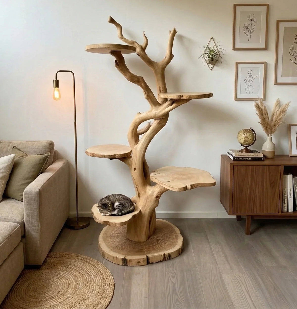Modern massief houten kattenmeubel en klimtoren voor interieurdecoratie
