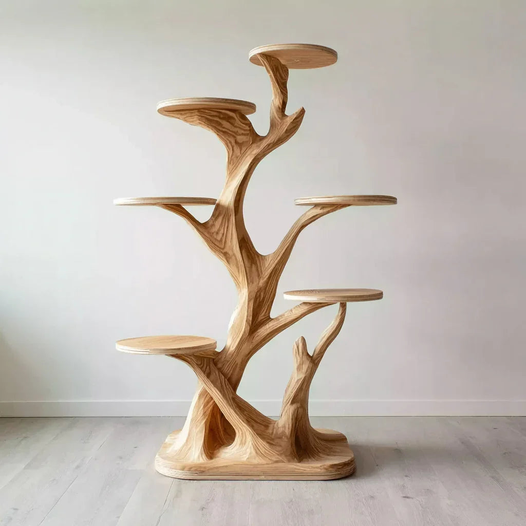 Mid-century houten krabpaal toren en stijlvol kattenmeubel voor de woonkamer