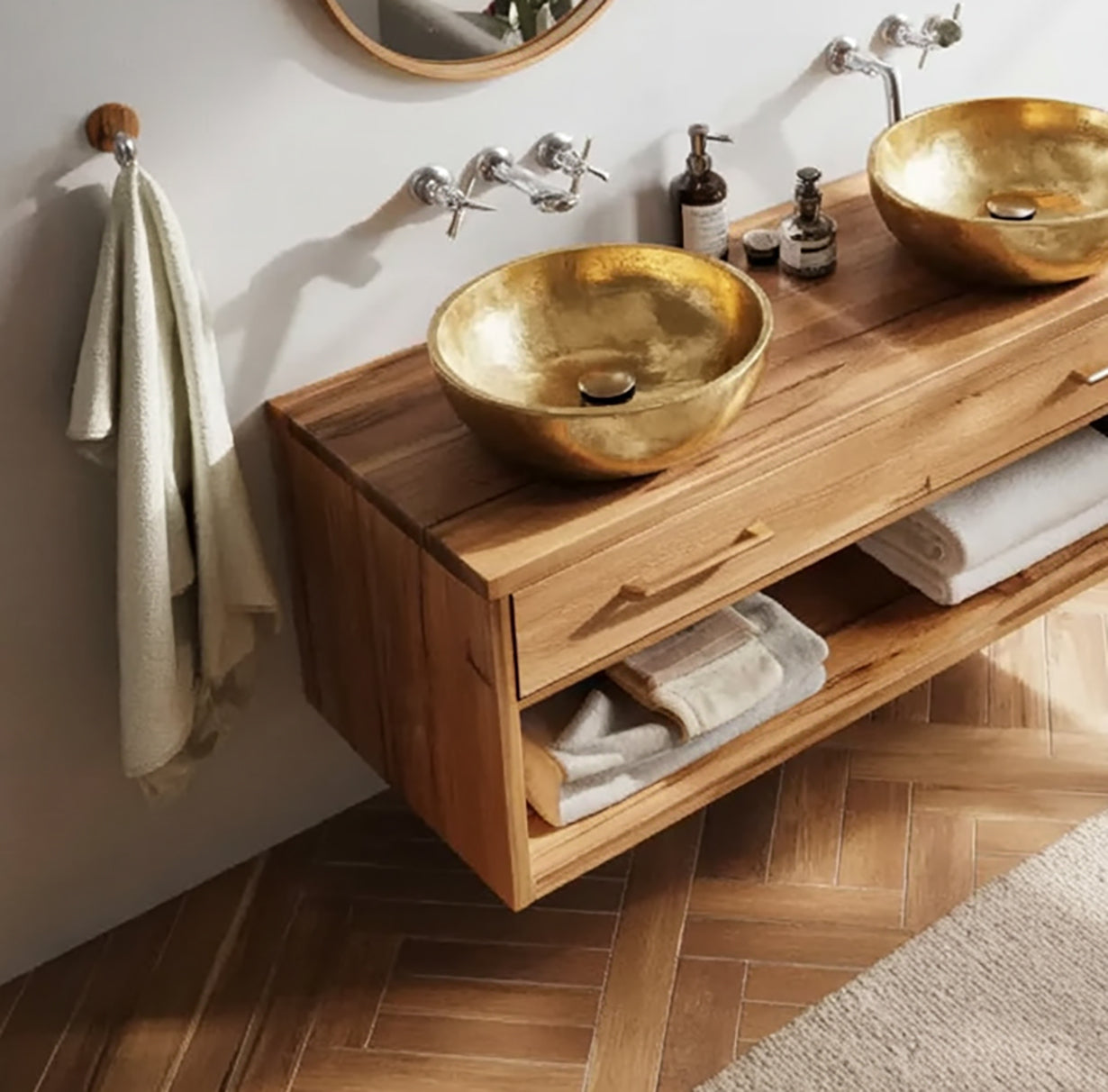 Rustiek Badkamermeubel van Massief Hout – Zwevende Vanity