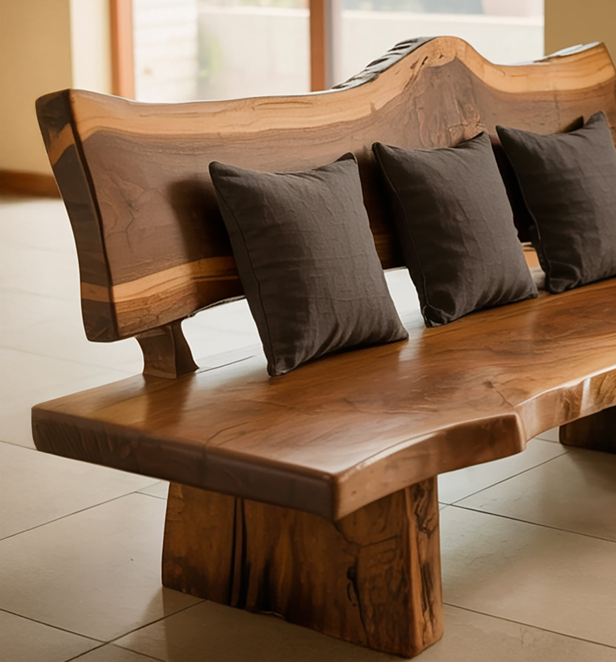 Handgemaakte Live Edge Houten Bank – Massief Hout Zitbank