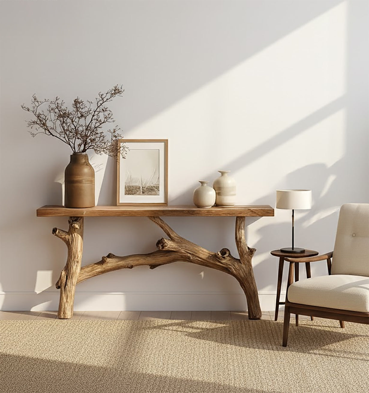 Rustic Farmhouse Console Table – Handcrafted Solid Wood Entryway Table