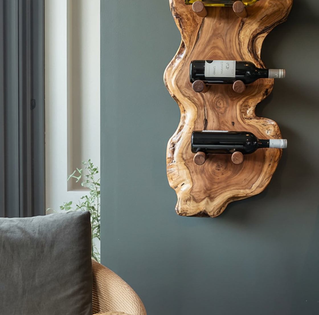 Christmas Live Edge Wine Rack – Rustic Wall Mounted Solid Wood Holder