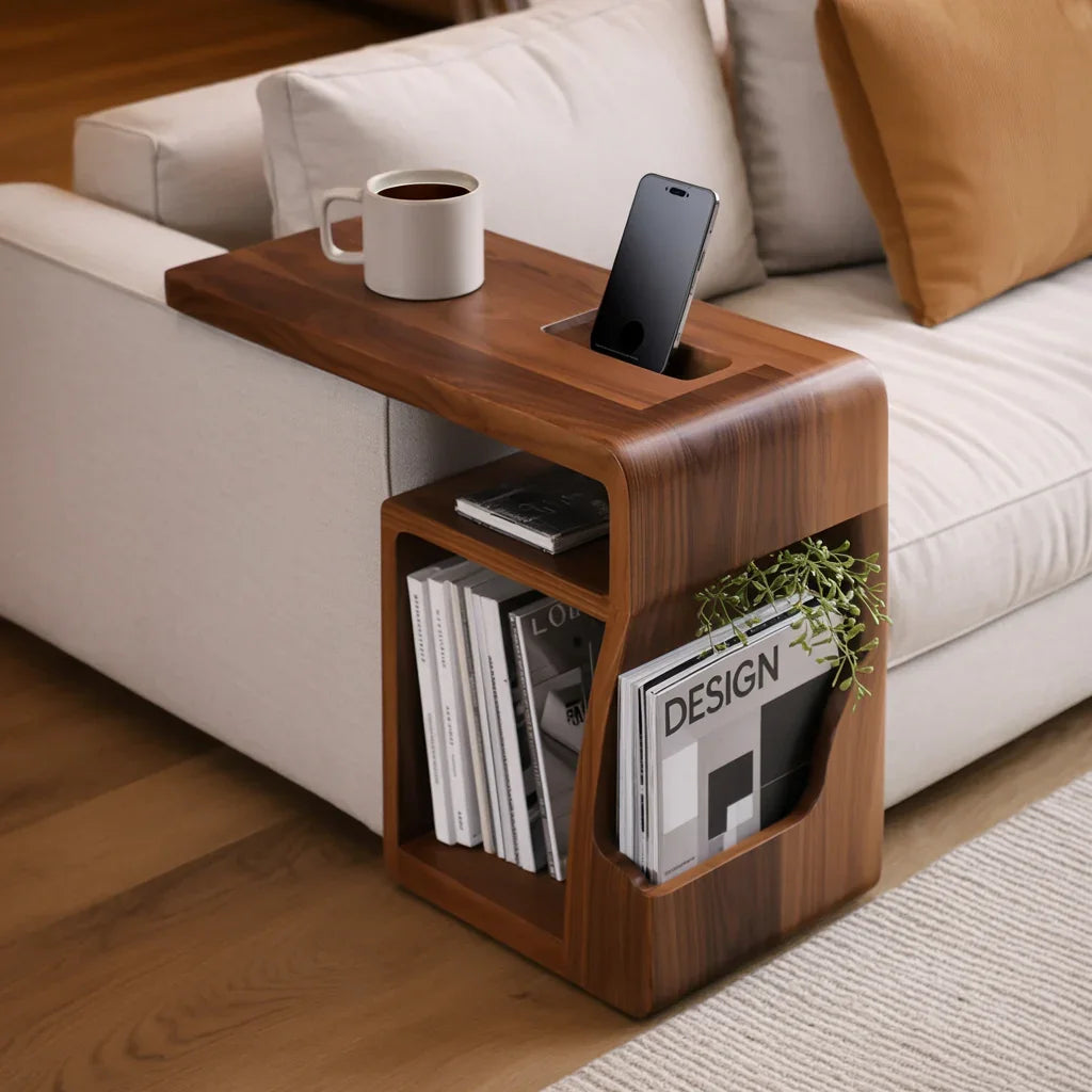 Massief houten bijzettafel voor leeshoek met ruimtebesparend ontwerp