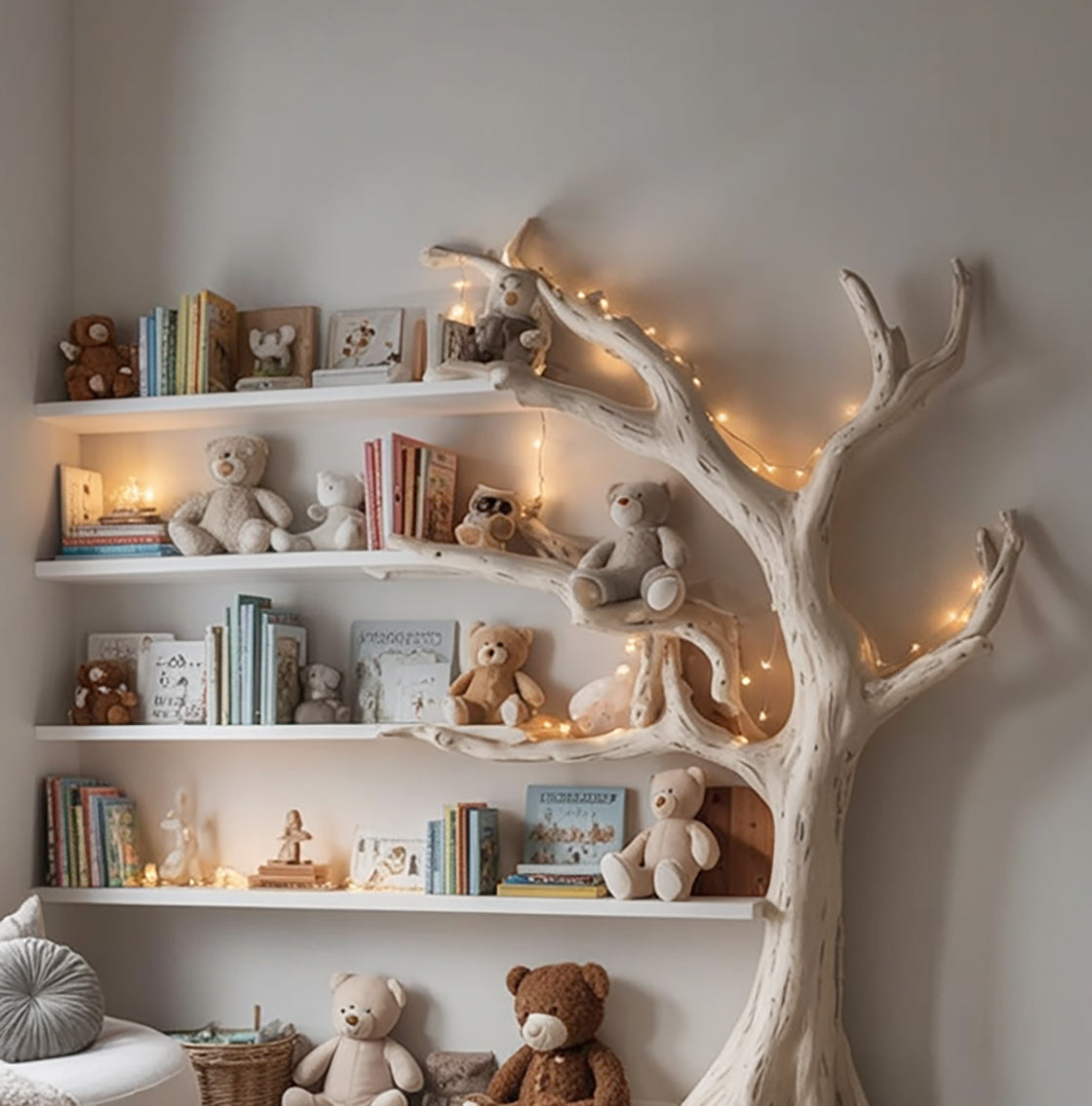 Handcrafted Tree Bookshelf for Kids – Wooden Branch Shelf with Nursery Decor