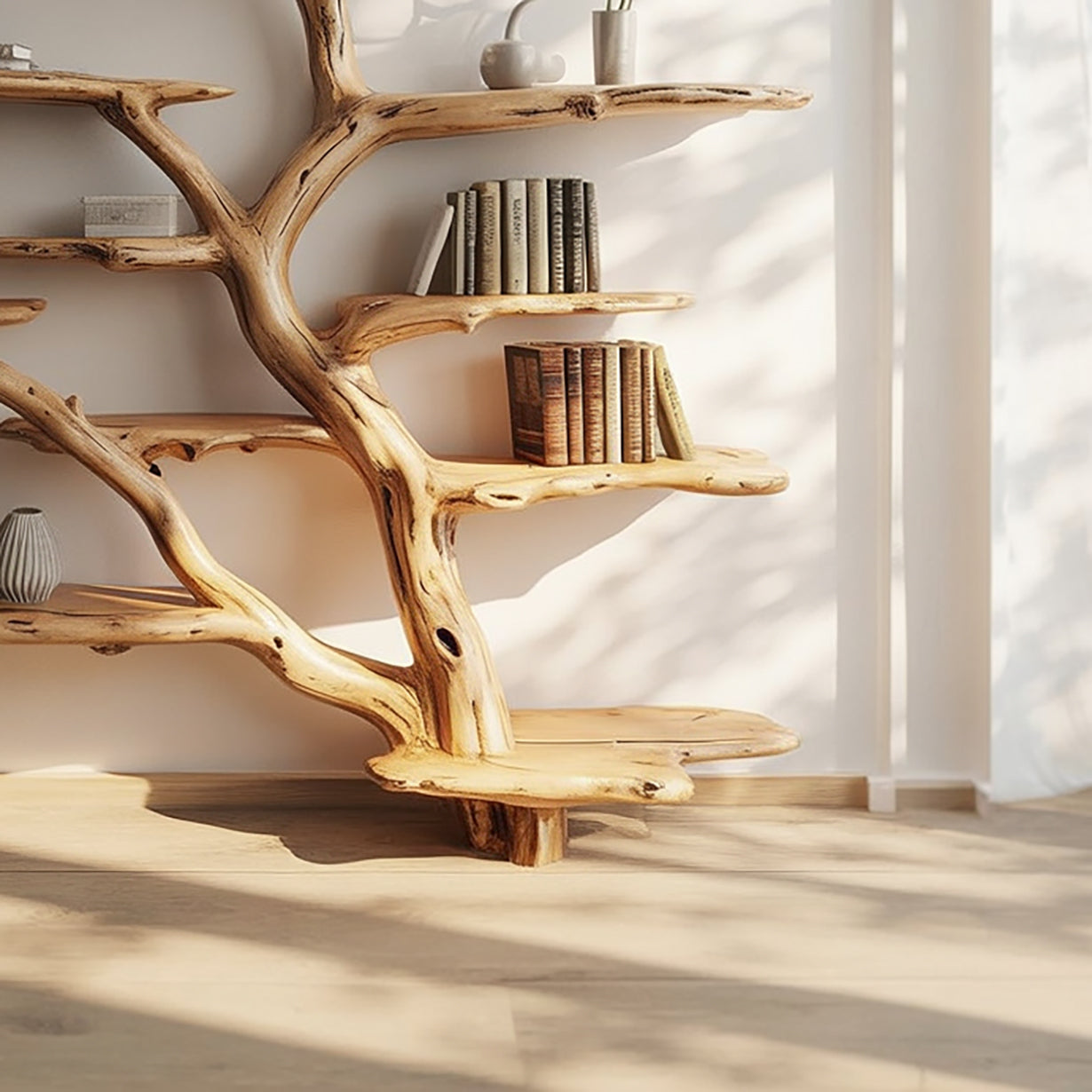 Handgemaakte Boom Boekenplank – Live Edge Houten Wanddecoratie