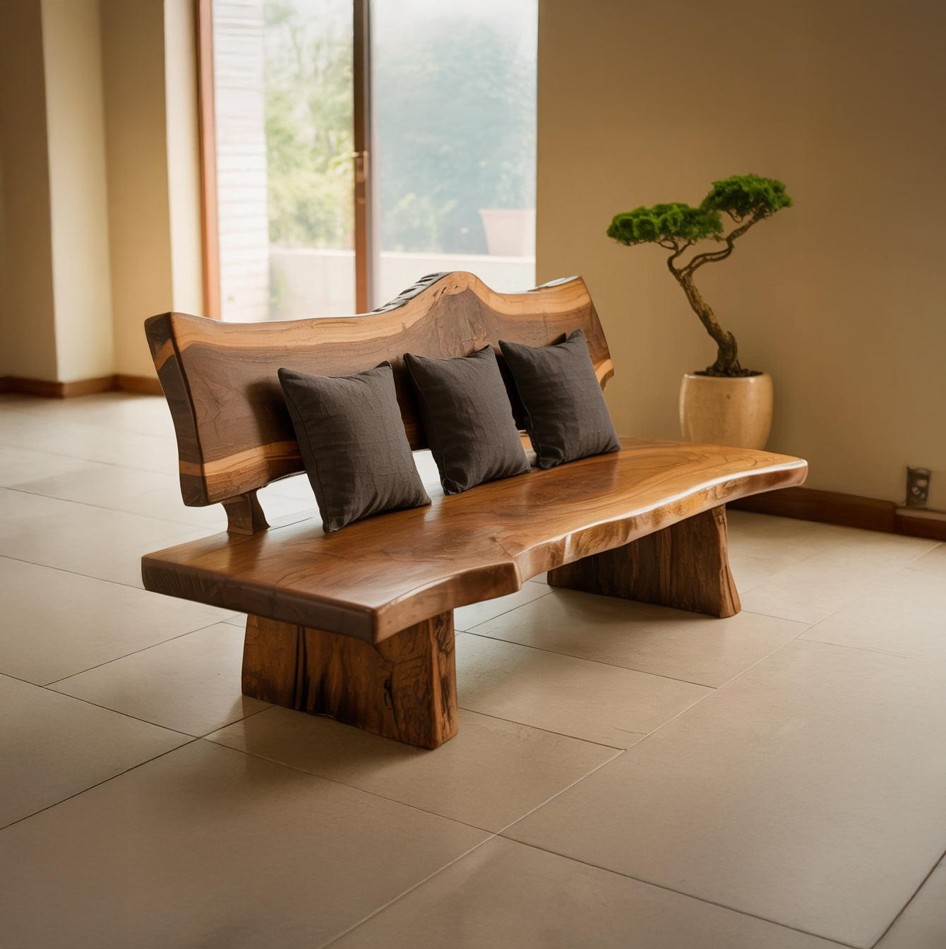 Handgemaakte Live Edge Houten Bank – Massief Hout Zitbank