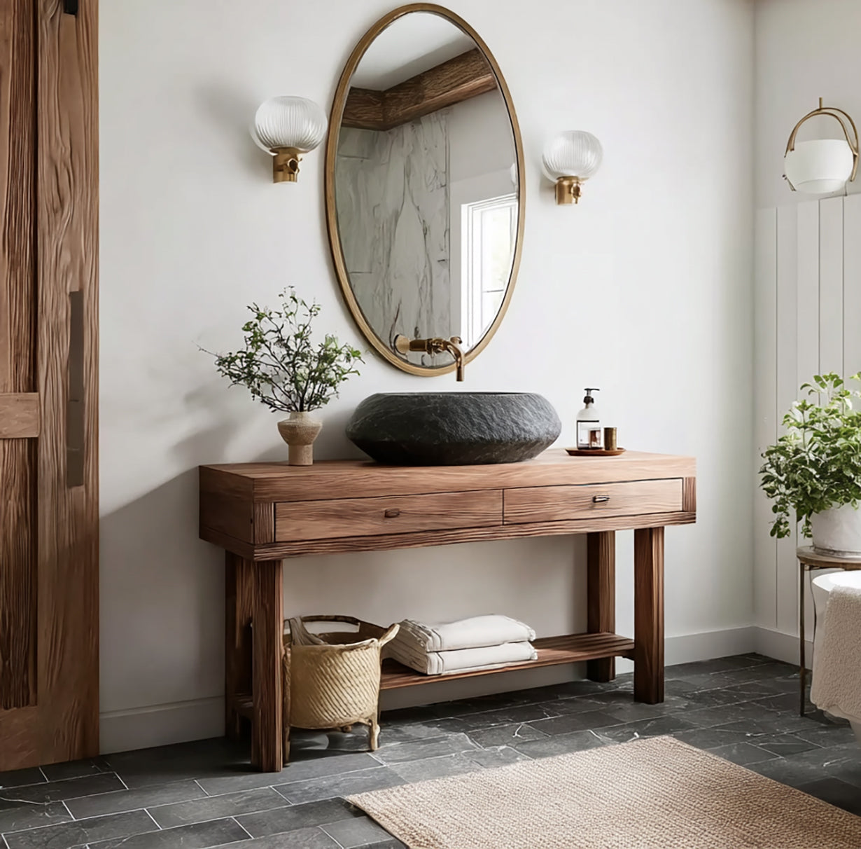 Zwevend Badkamermeubel Massief Hout – Rustieke Live Edge Vanity