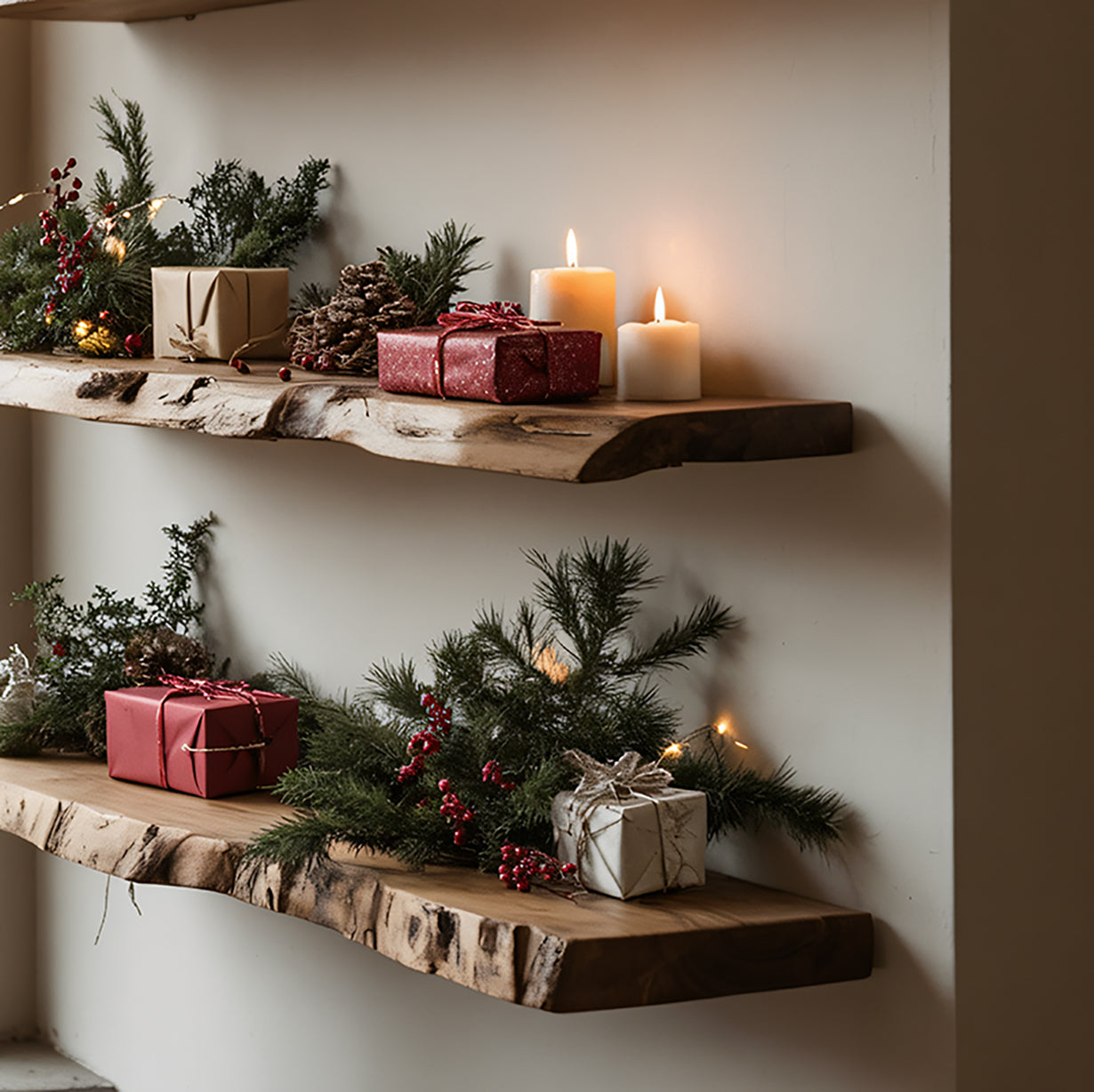 Handmade Wavy Live Edge Floating Shelf – Carved Wood Wall Shelf Art for Home Decoration