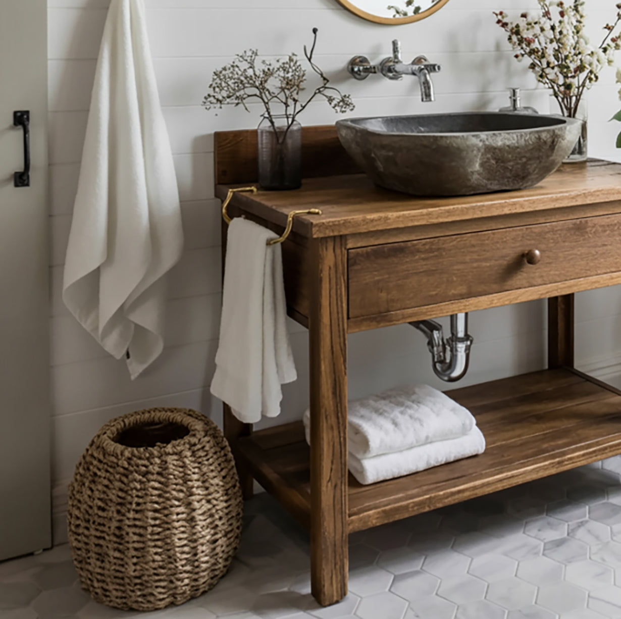 Rustiek Badkamermeubel van Massief Hout – Farmhouse Vanity