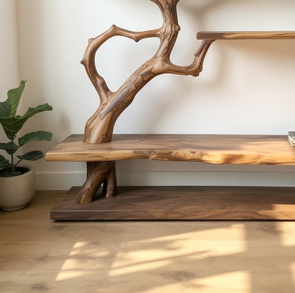 Narrow Rustic Console Table with Shelves – Live Edge Reclaimed Wood Entryway Table
