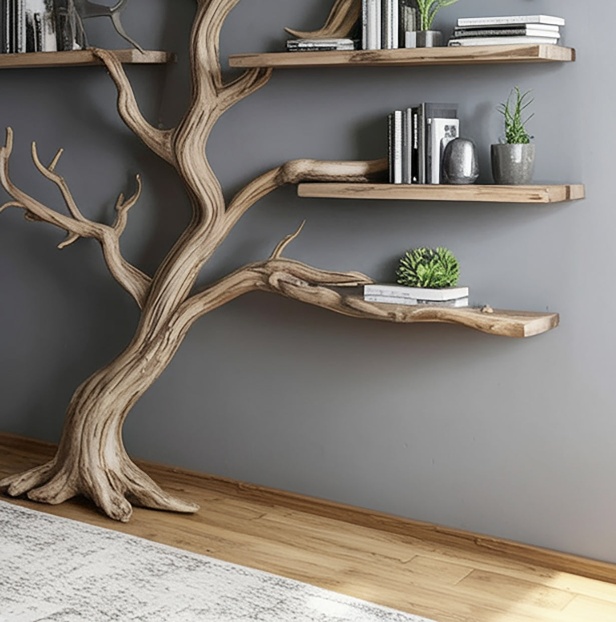 Boomtak Wandplank – Artistieke Massief Houten Zwevende Boekenplank