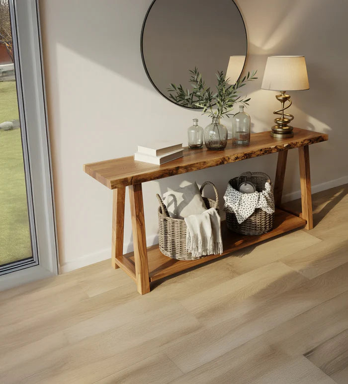 Gerecyclede Massief Houten Console Tafel – Handgemaakt Rustiek Live-Edge