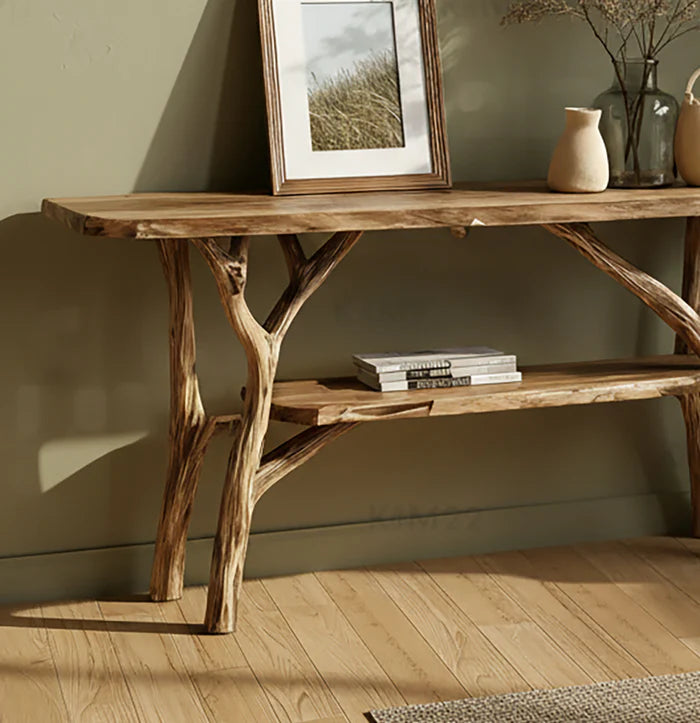 Handgemaakte Rustieke Console Tafel – Massief Houten Sidetable voor Hal