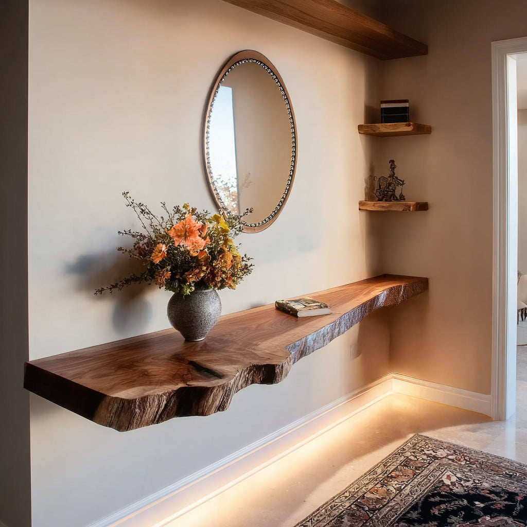 Natural Solid Live Edge Floating Shelves – Rustic Solid Wood Wall Mounted Shelves