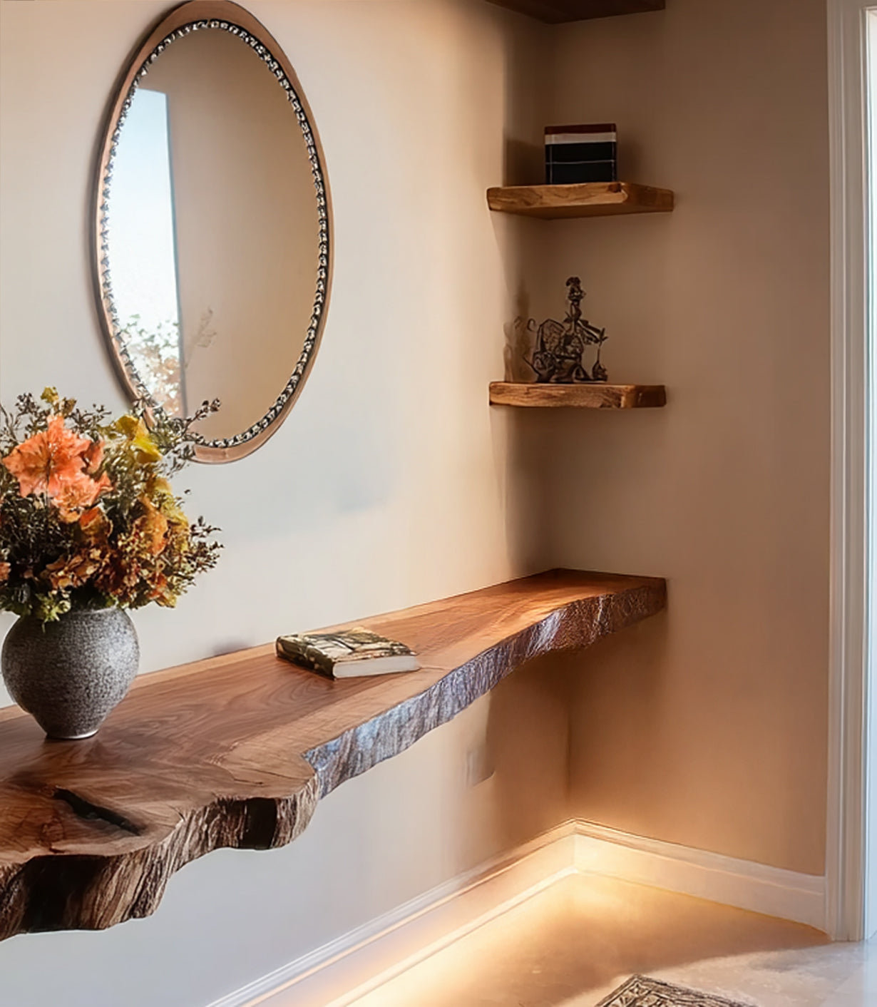 Natural Solid Live Edge Floating Shelves – Rustic Solid Wood Wall Mounted Shelves